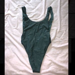 Dark green high hip, low back one piece